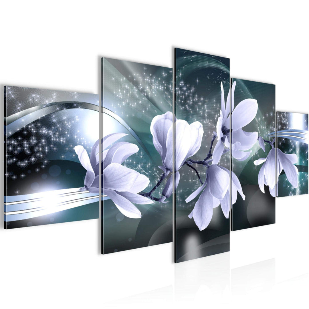 Runa Art Wandbilder Blumen Magnolien 5 Teilig Bild auf Vlies Leinwand Deko Wohnzimmer Grau Blau 2070