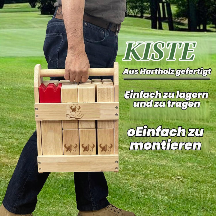 Kubb Spiel-Wurfspiel- Hartholz Wikinger Spiel-Premium Kautschukholz Hinterhof-Wurfspielzeug (Red Kin