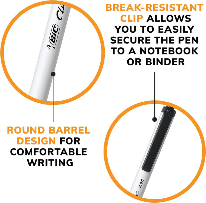 BIC Clic Stic Druckkugelschreiber, mittlere Spitze (1,0 mm), 24 Stück, rundes Schaft-Design für komf