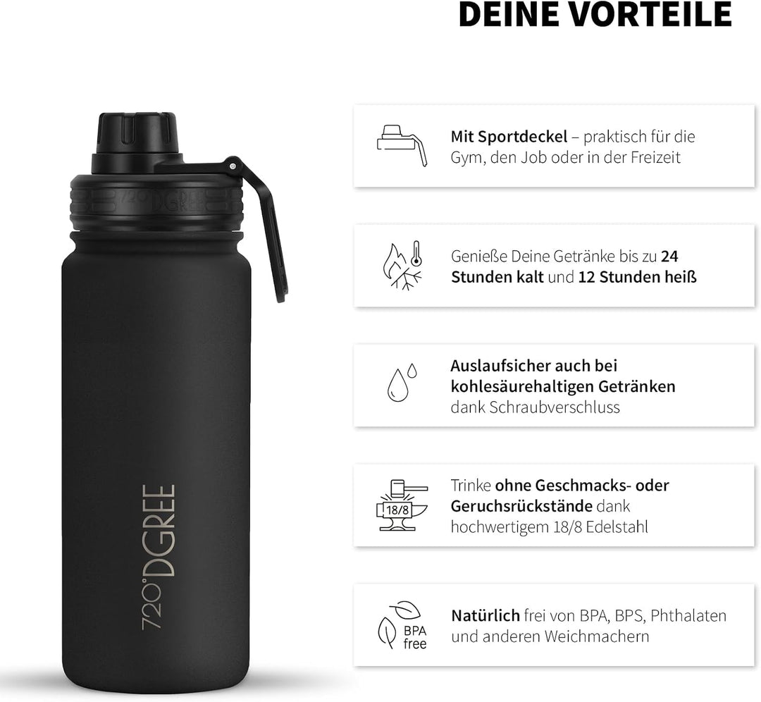 720°DGREE Edelstahl Thermo Trinkflasche 530ml “noLimit” +Früchtebehälter - Auslaufsicher, Kohlensäur