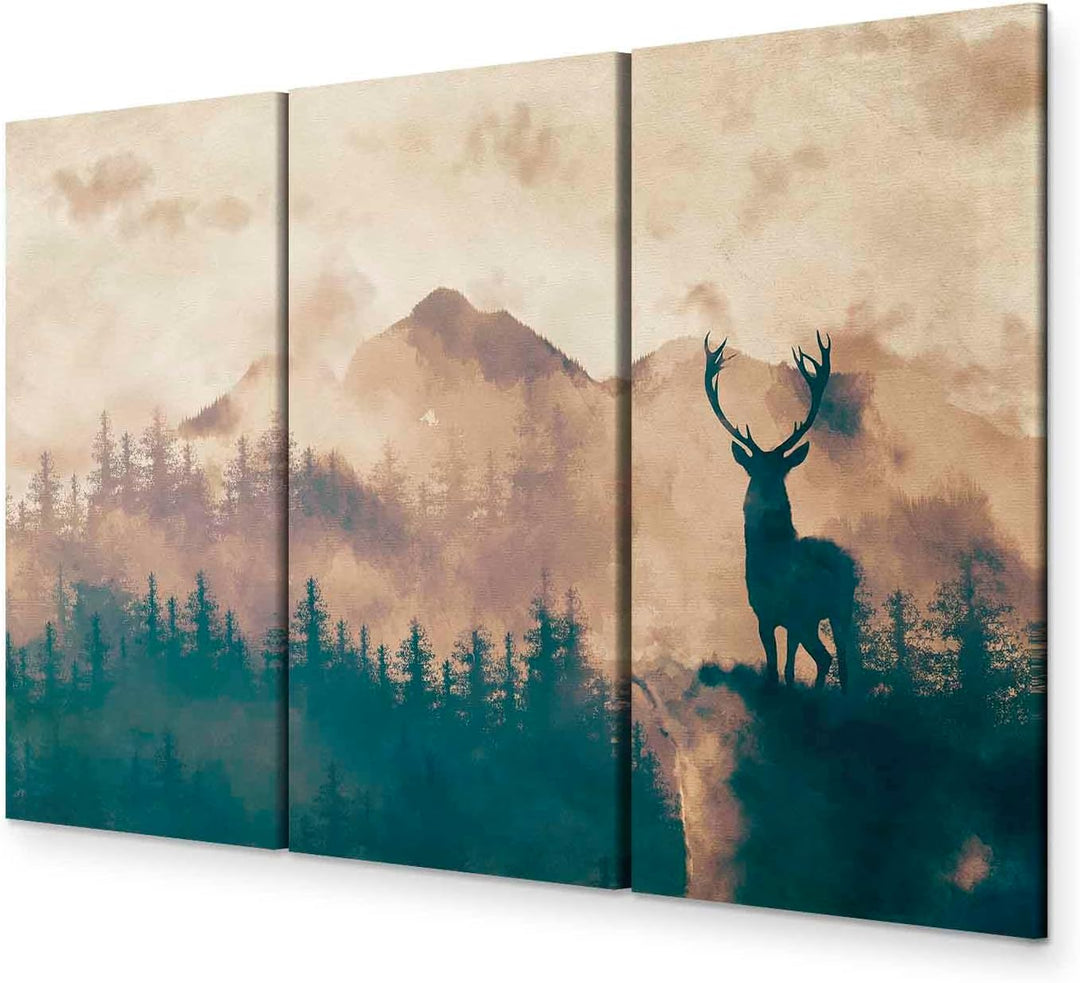 murando - Bilder Hirsch 120x80 cm Vlies Leinwandbild 3 Teilig Kunstdruck modern Wandbilder XXL Wandd