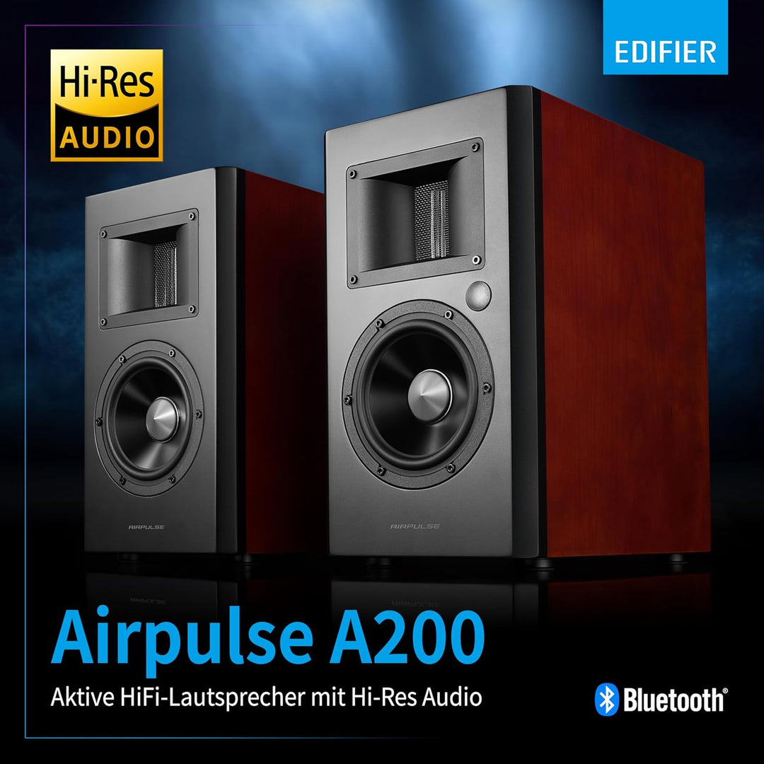 EDIFIER AIRPULSE A200 - 2.0 Studiomonitore (130W) mit Bluetooth V5.0 (aptX), Bändchen-Hornhochtöner