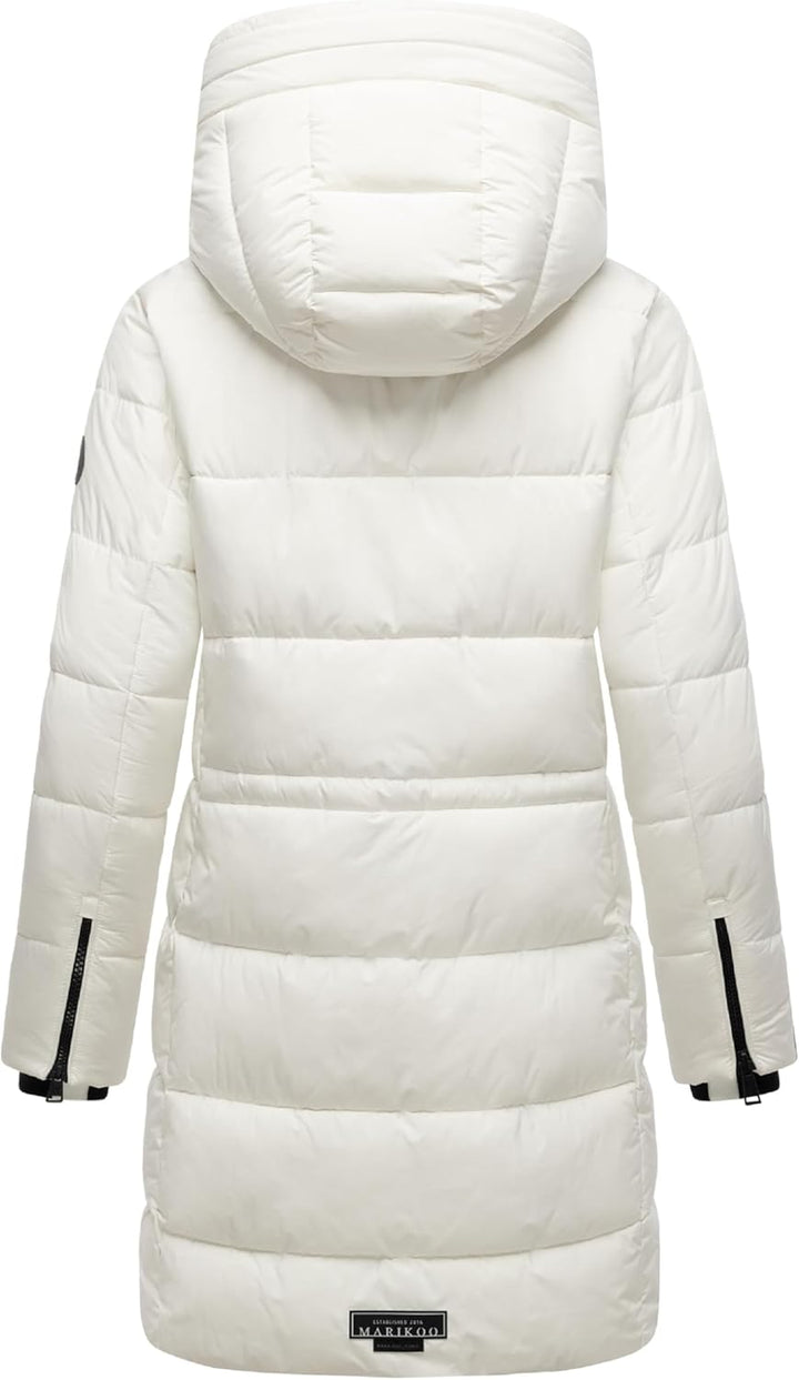 MARIKOO Damen Wintermantel warmer Steppmantel lang mit Kapuze und hohem Kragen Karumikoo XVI XS-5XL