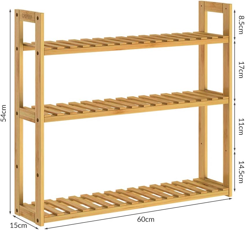 Casaria® Wandregal Holz Hängeregal 60x54cm 3 Ablagen Belastbarkeit 30kg Bad Wohnzimmer Flur Kinderzi