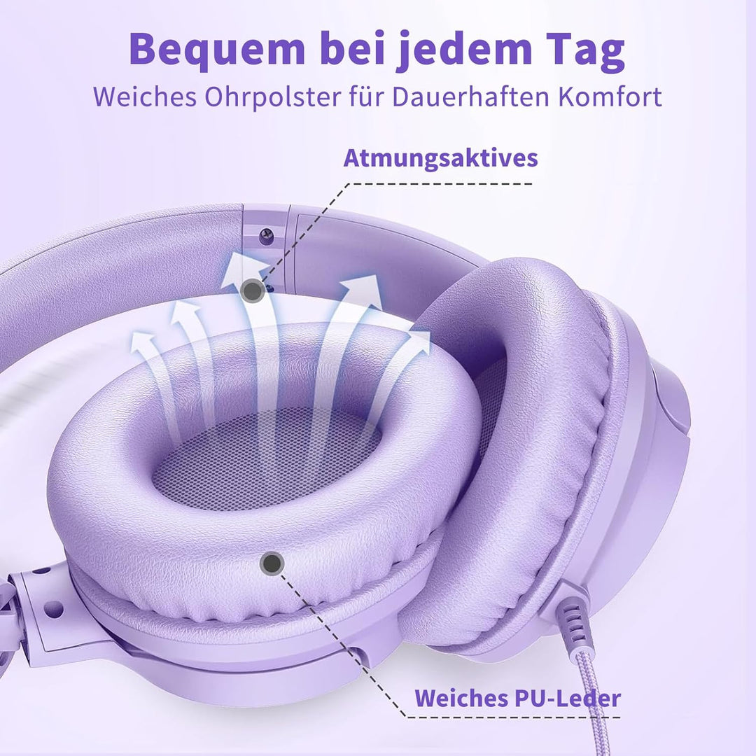 Kopfhörer mit Kabel und Mikrofon, Over-Ear Kabelkopfhörer mit 3,5mm Klinkenstecker, Faltbar Kabelgeb