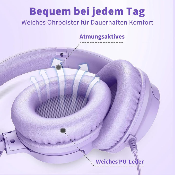 Kopfhörer mit Kabel und Mikrofon, Over-Ear Kabelkopfhörer mit 3,5mm Klinkenstecker, Faltbar Kabelgeb