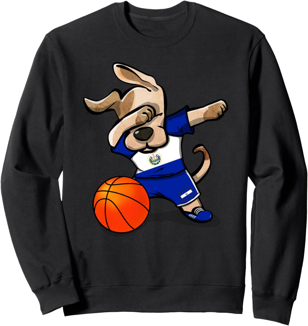 Dabbing Dog El Salvador Basketball - Salvadorianische Flagge Sweatshirt