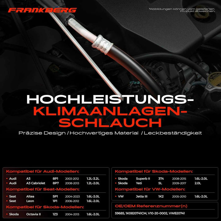 Frankberg Klimaleitung Kompatibel mit A3 Cabriolet 8P7 2008-2013 Leon 1P1 2006-2012 Golf Plus 521 5M