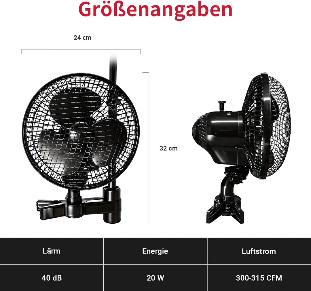 Grow Ventilator Oszillierend Mehrstufige Lüftergeschwindigkeit Clip Ventilator Timer Lüfter 20W Clip