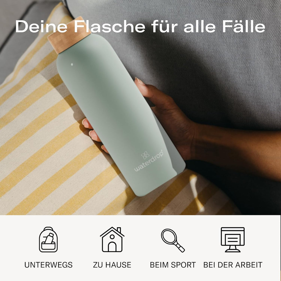 waterdrop® Edelstahl Trinkflasche 600ml - auslaufsichere Trinkflasche Kohlensäure geeignet & BPA fre