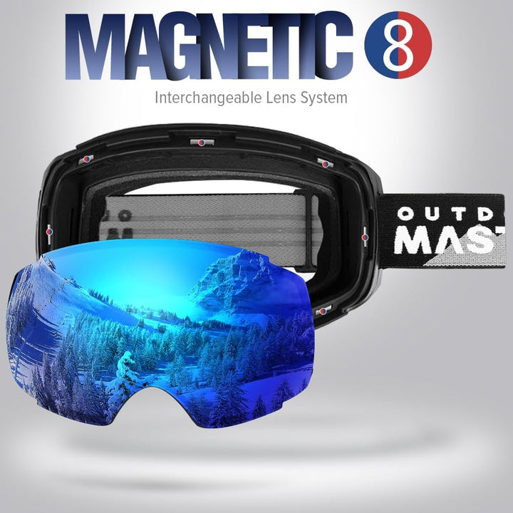 OutdoorMaster Unisex Skibrille PRO Damen Herren mit wechselgläsern, Schneebrille 100% UV-Schutz Skib