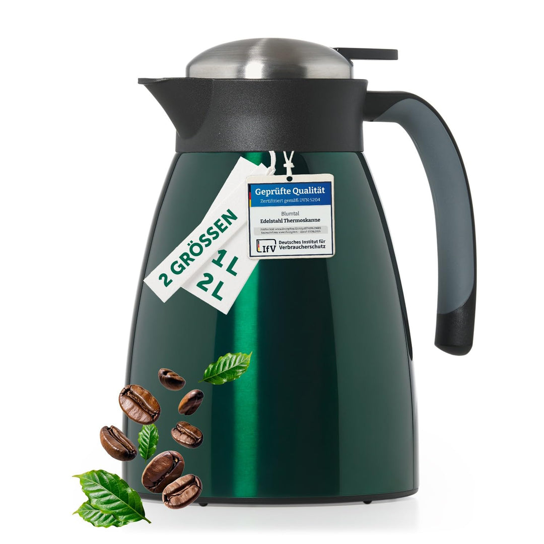 Blumtal Thermoskanne 1l - BPA-freie Teekanne mit Quick Tip Verschluss - auslaufsichere Kaffeekanne T