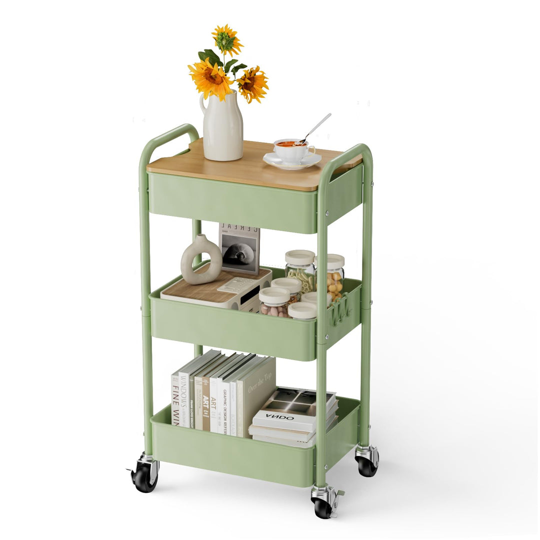 Shrivee 3-Tier Rollwagen mit Tischplatte, Servierwagen, rollender Allzweckwagen aus Metall, Regal au