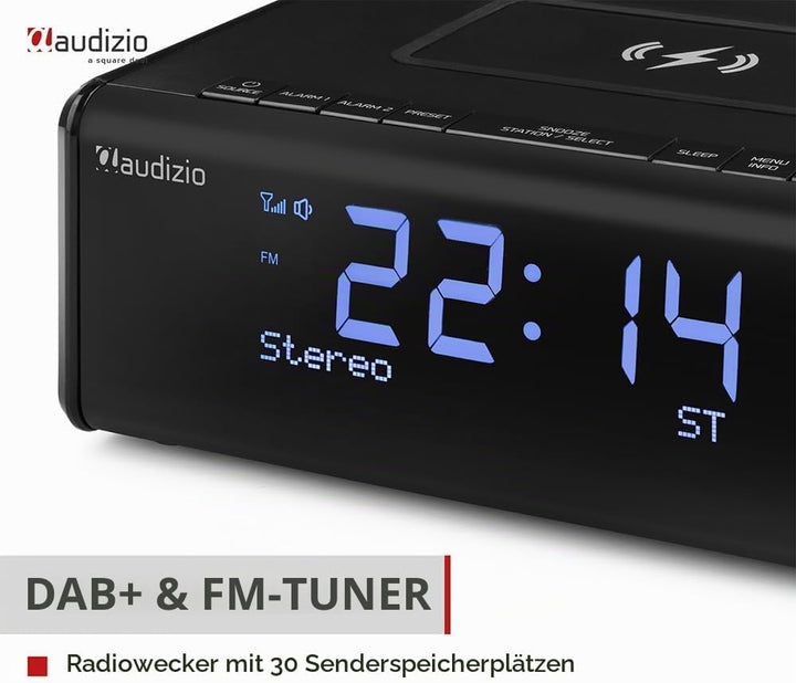 Audizio Cuneo Radio Wecker, Uhr-Radio DAB+ mit kabellosem Laden - Kristallklarer Sound und praktisch