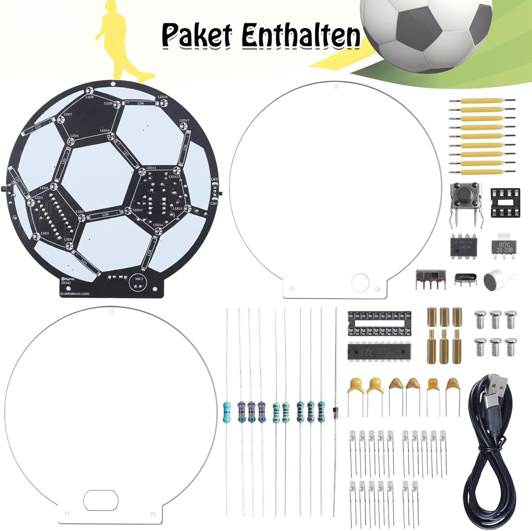 Fussball Lötbausatz LED Lampe, DIY MINT Lernset Elektronik Bausatz für Anfänger & Fussballfans, Soun