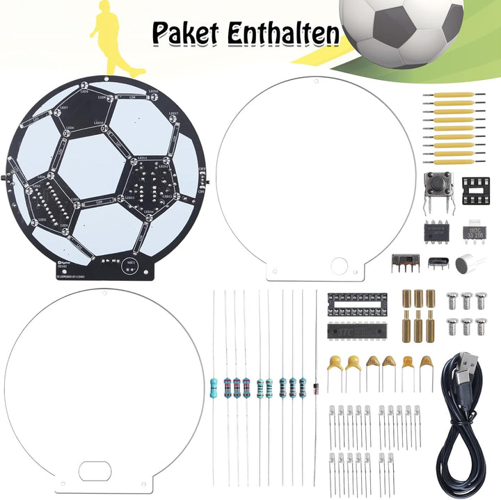 Fussball Lötbausatz LED Lampe, DIY MINT Lernset Elektronik Bausatz für Anfänger & Fussballfans, Soun