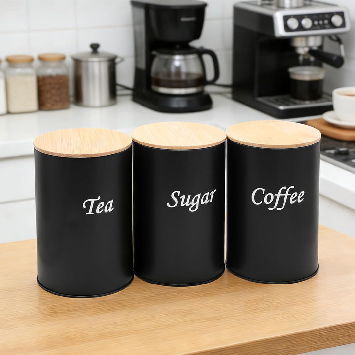 3 Stück Kaffeedose Luftdicht 500 ml Kaffeebohnen Behälter mit Holzdeckel, Kaffeedose Schwarz Matt Ka