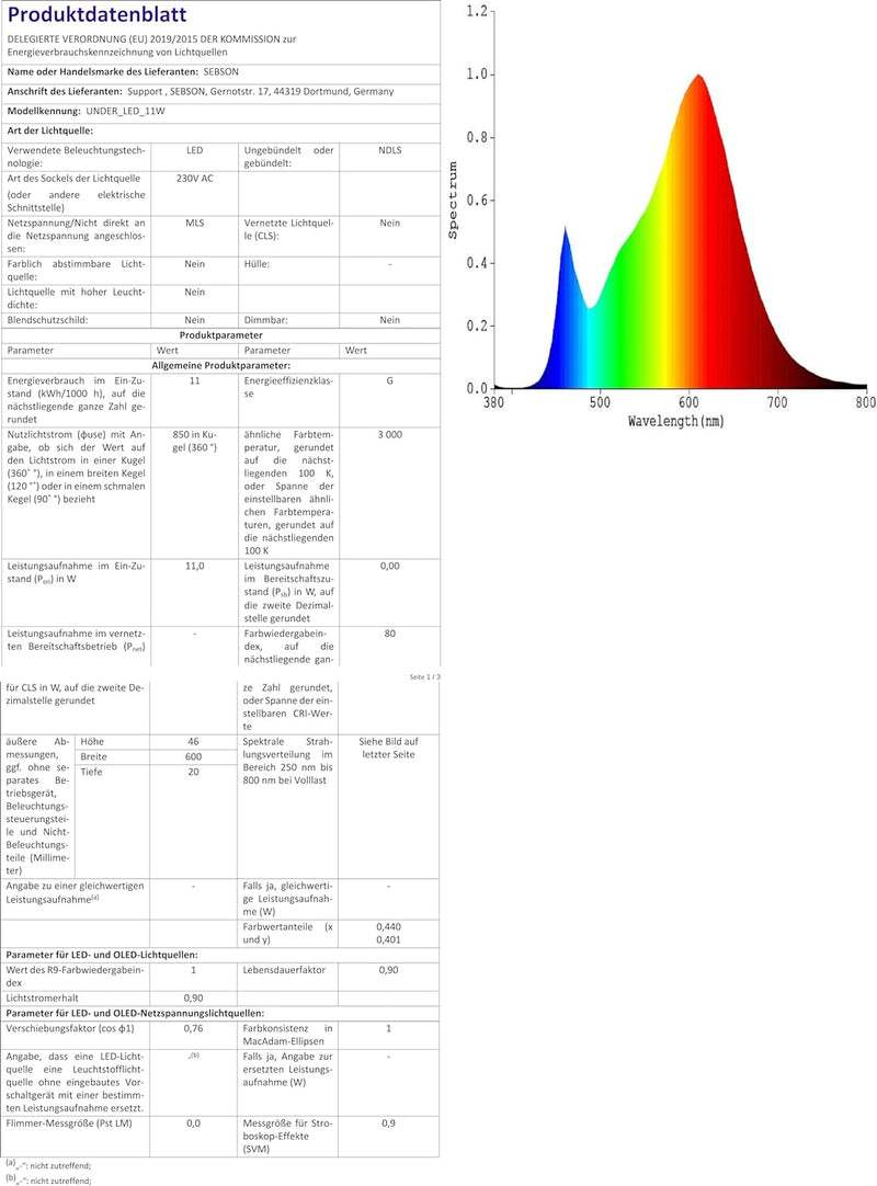 SEBSON LED Lichtleiste warmweiss 60cm, LED Leiste 11W, 850lm, LED Unterbauleuchte erweiterbar