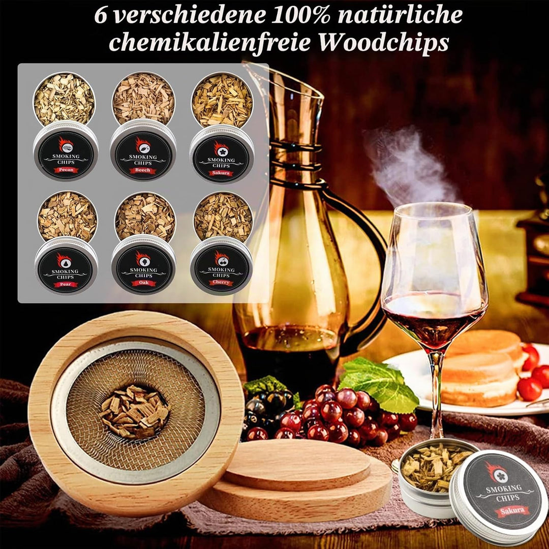 Cocktail Smoker Kit,Whiskey Smoker Kit mit 6 Holzchips,Old Fashioned Whiskey Smoker Drinks Kit,Cockt