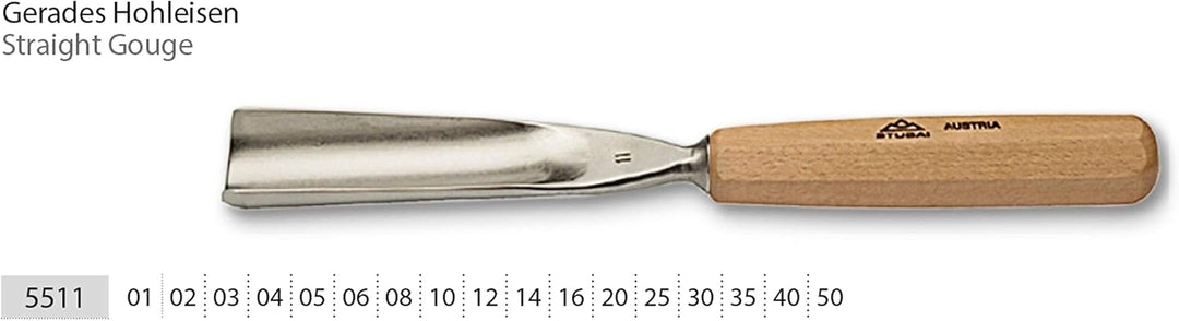 Stubai Stechbeitel Serie 55 - Form 11 : Gerades Hohleisen 2mm - 551102, 2mm