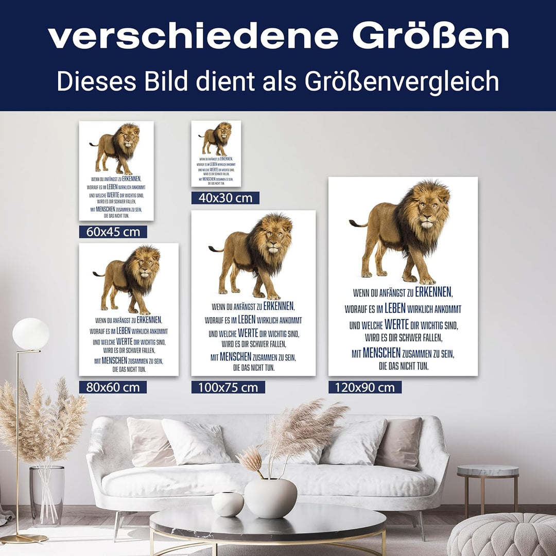 wandmotiv24 Motivations Motiv als Leinwandbild, 60x45cm, Hochformat, Werte, Löwe, Weiss, Blau, Tier,