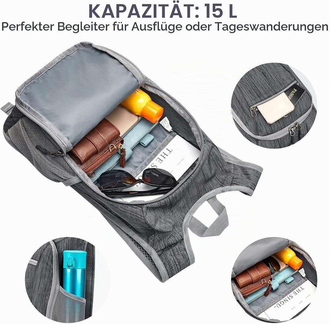 G4Free 10/15/20L Faltbarer Rucksack Klein, Wanderrucksack Leicht, Tagesrucksack Damen Herren für Wan