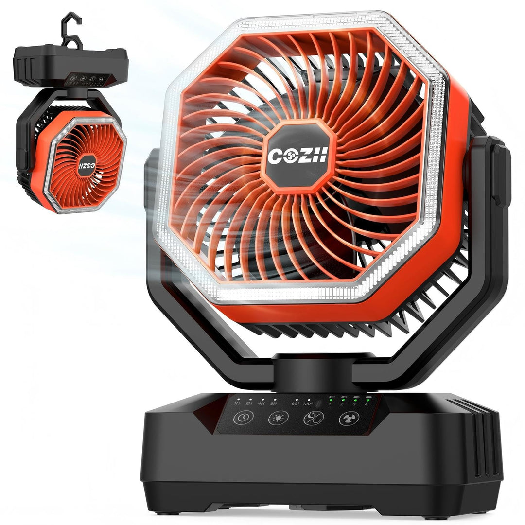 COZII Camping Ventilator 20000mAh, USB Ventilator Akku Tischventilator Oszillierend mit LED Licht, F