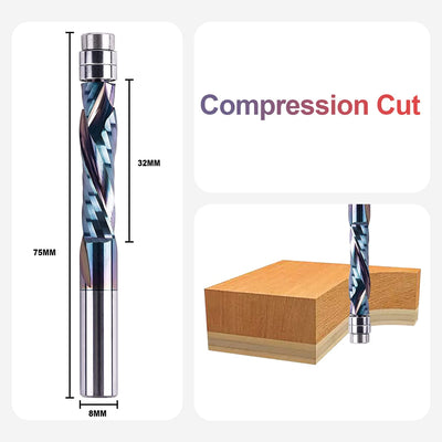 SpeTool Up&Down Kompressions Bündigfräser 8 mm Schaft 32mm Schnittlänge 75 mm Gesamtlänge SPE-X Besc