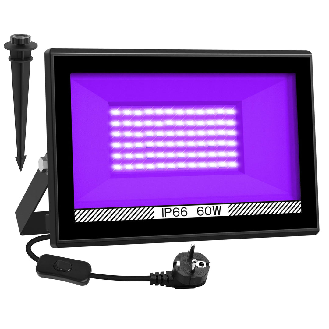 60W LED Schwarzlicht Strahler, NATPOW UV Schwarzlicht Fluter mit Stecker IP66 Wasserdicht Schwarzlic