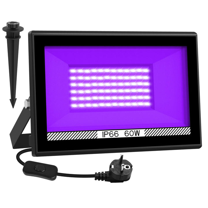 60W LED Schwarzlicht Strahler, NATPOW UV Schwarzlicht Fluter mit Stecker IP66 Wasserdicht Schwarzlic
