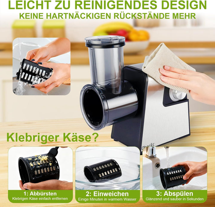 Elektrischer Gemüseschneider mit 7 Spiralscheider zum Schneiden Raspeln und Zerkleinern Käse Obst un