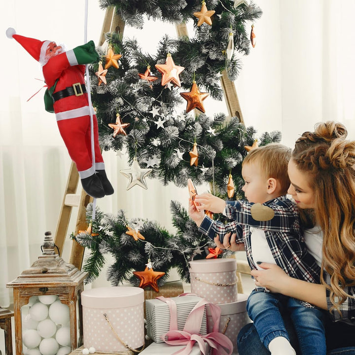 LIOOBO 40cm Weihnachtsmann der auf Seilweihnachtsbaum hängender Verzierungswandfensterinnendekoratio