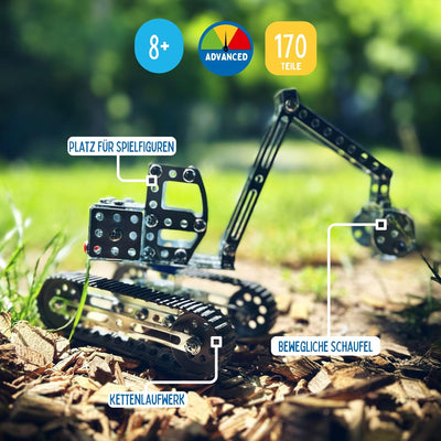 Eitech 00087 Metallbaukasten - Bagger I, Modellauto mit 170 Bauteilen, Baustellenfahrzeug, Modellaut