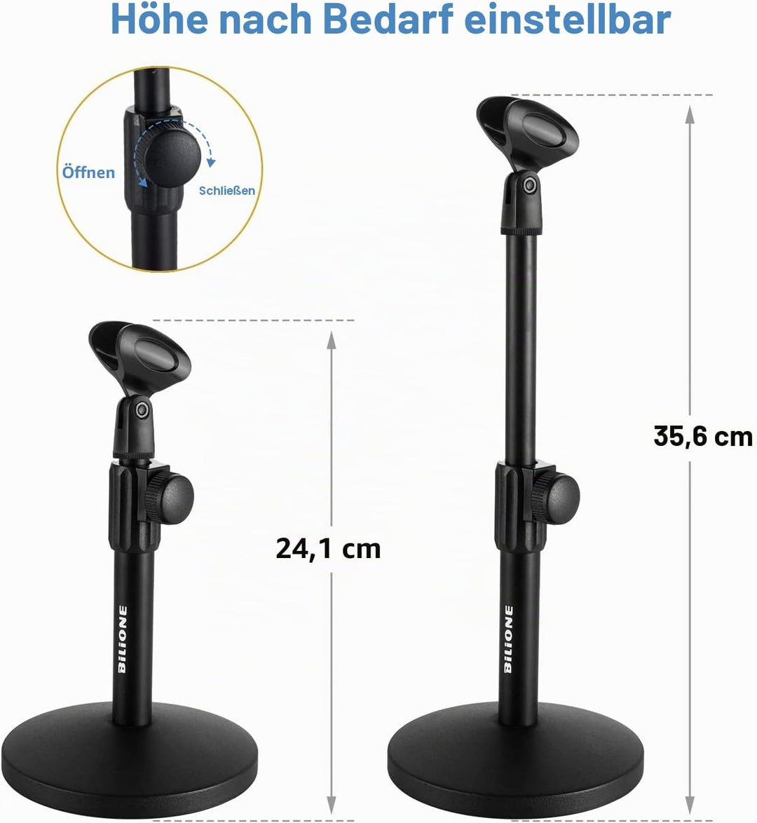 BILIONE Verbesserter Desktop-Mikrofonständer, verstellbarer Mikrofonständer mit Pop-Filter, Stosshal