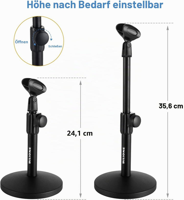 BILIONE Verbesserter Desktop-Mikrofonständer, verstellbarer Mikrofonständer mit Pop-Filter, Stosshal
