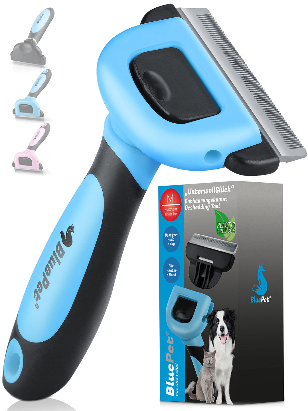 BluePet Katzenbürste & Hundebürste Kurzhaar zum Entfernen von losem Fell & Unterwolle I Bis zu 90% w