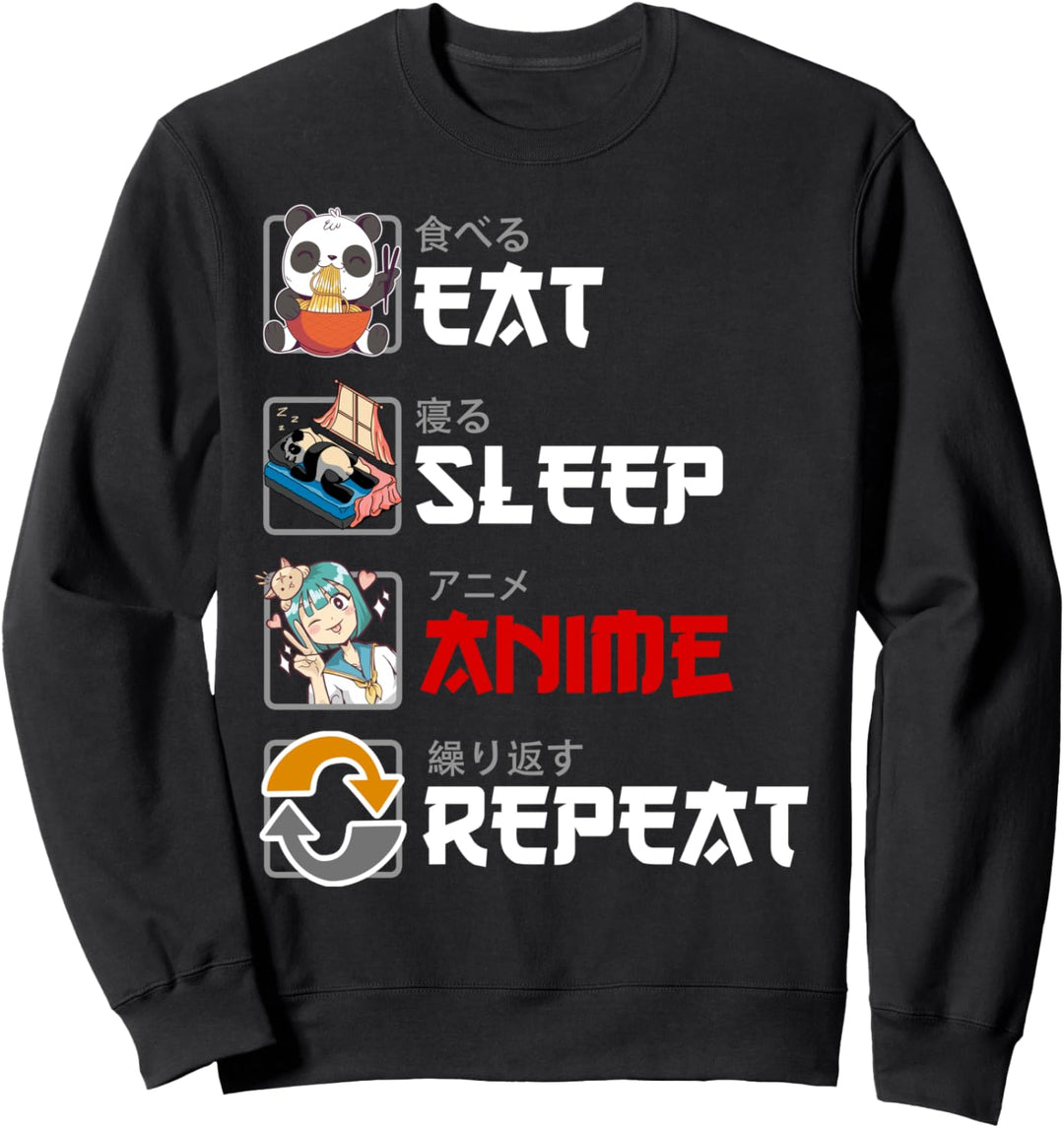Anime Eat Sleep Repeat - Lustig Cosplay - Manga Spruch Sweatshirt