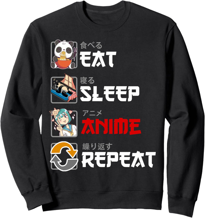 Anime Eat Sleep Repeat - Lustig Cosplay - Manga Spruch Sweatshirt