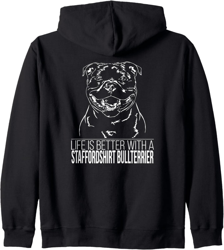 Staffordshire Bullterrier life is better Hund Hundespruch Kapuzenjacke
