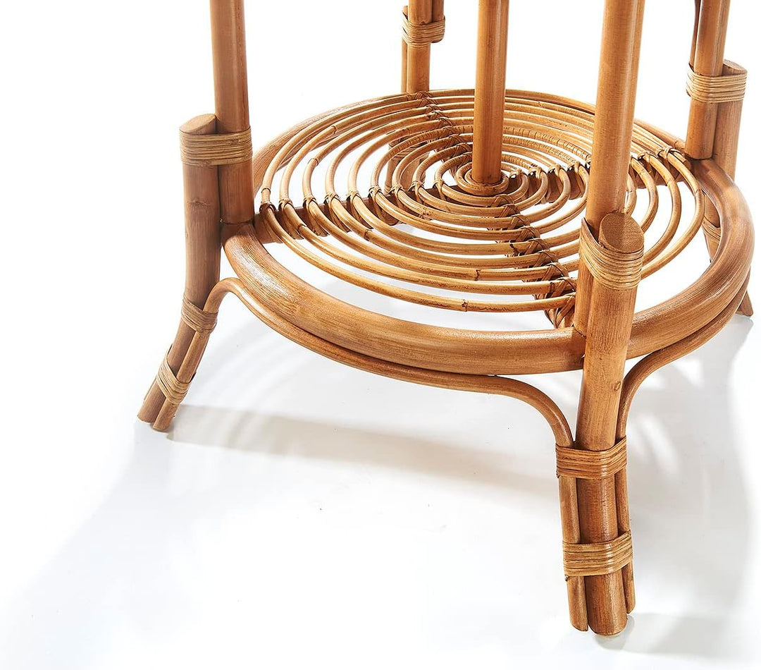 Kobolo Blumenregal Blumenhocker Pflanzenständer Regal aus Rattan - Natur - für 4 Töpfe