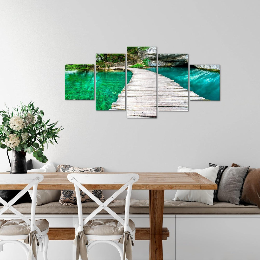 Runa Art Wandbilder Landschaft Brücke 5 Teilig Bild auf Vlies Leinwand Deko Schlafzimmer Wohnzimmer