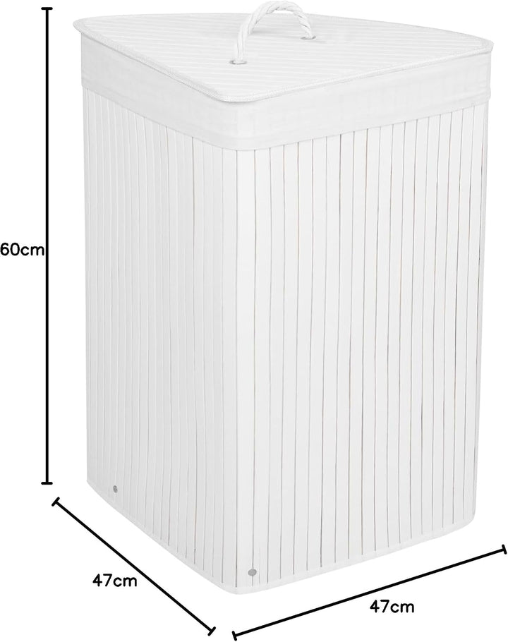 SPRINGOS Eckwäschekorb, Wäschesammler mit Deckel, 73 L, Wäschetonne, Bambus, platzsparend, Badeinric