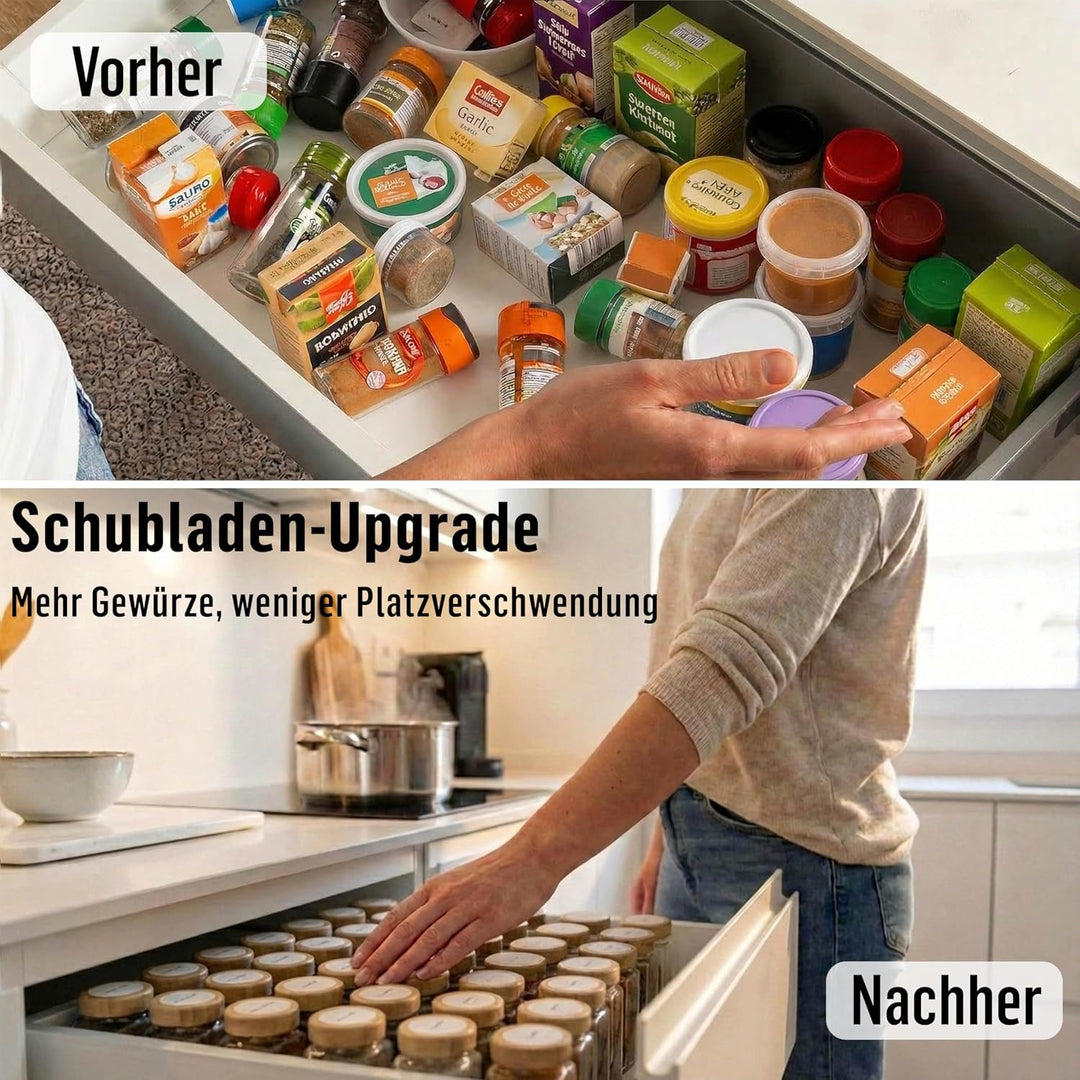 Deco haus® Gewürzgläser eckig luftdicht 12er Set [inkl. Etiketten &amp; Streueinsatz] - Gewürzdosen Set