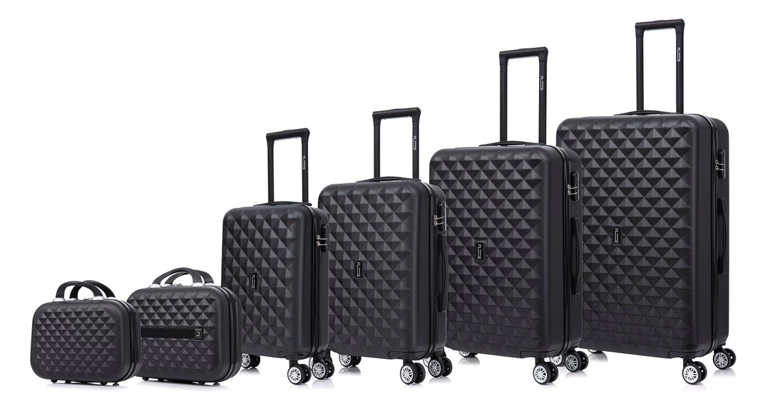 CELIMS - Reisekoffer mit 360 Grad drehbaren Rollen, Schwarz , Lot de 4 valises + 2 Vanity Cases, Har