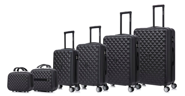 CELIMS - Reisekoffer mit 360 Grad drehbaren Rollen, Schwarz , Lot de 4 valises + 2 Vanity Cases, Har
