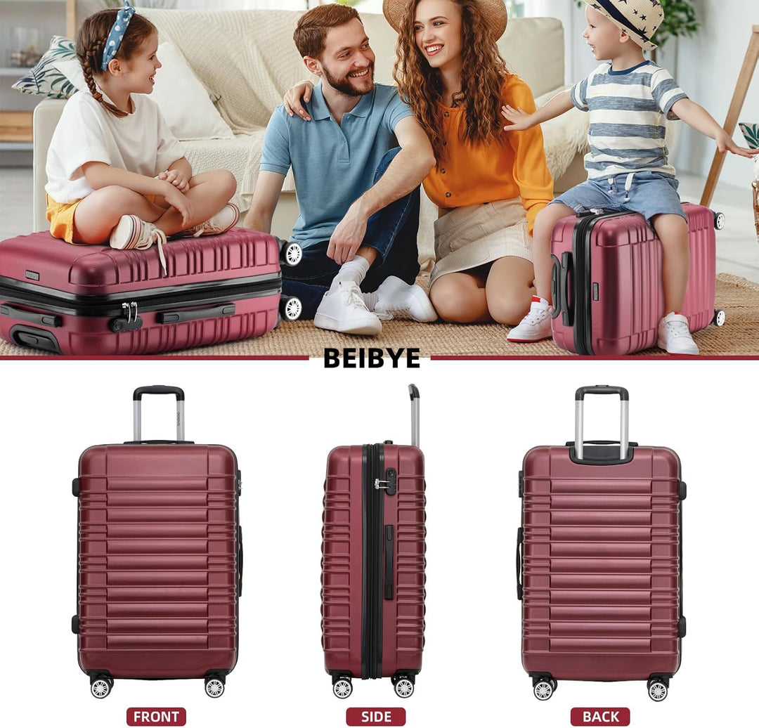 BEIBYE 2088 Zwillingsrollen Reisekoffer Koffer Trolleys Hartschale M-L-XL-Set in 13 Farben (Weinrot,