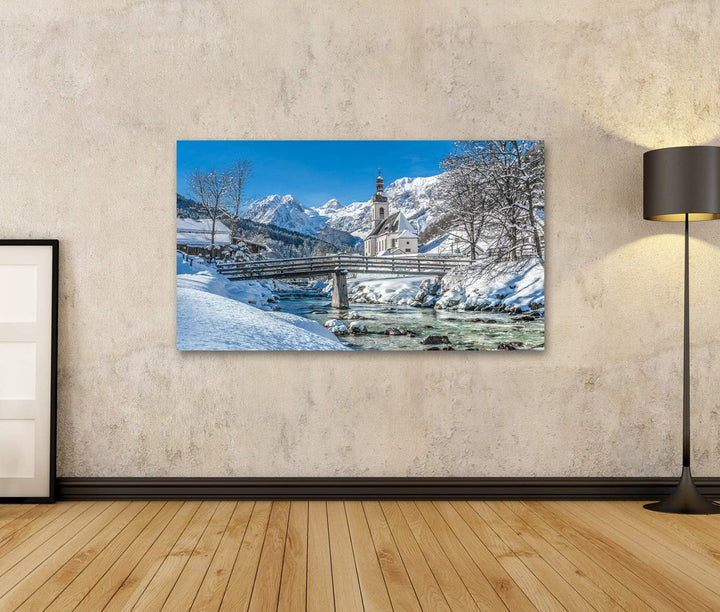 Bild auf Leinwand Panorama Blick Auf Malerische Winterlandschaft In Den Bayerischen Alpen Mit Berühm