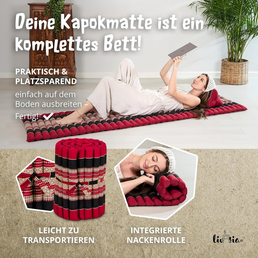 livasia Rollmatte Rollmatratze L-200x110x4,5cm, Gästebett Gästematratze 1 Person, Reisebett Kofferra