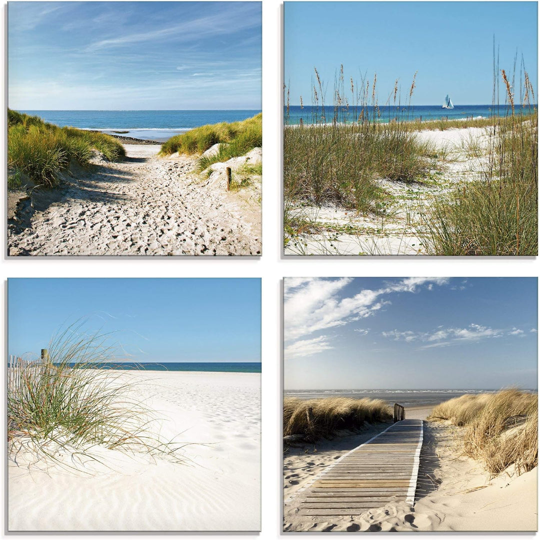 ARTland Glasbilder Wandbild Glas Bild Set 4 teilig je 40x40 cm Quadratisch Strand Meer Nordsee Küste