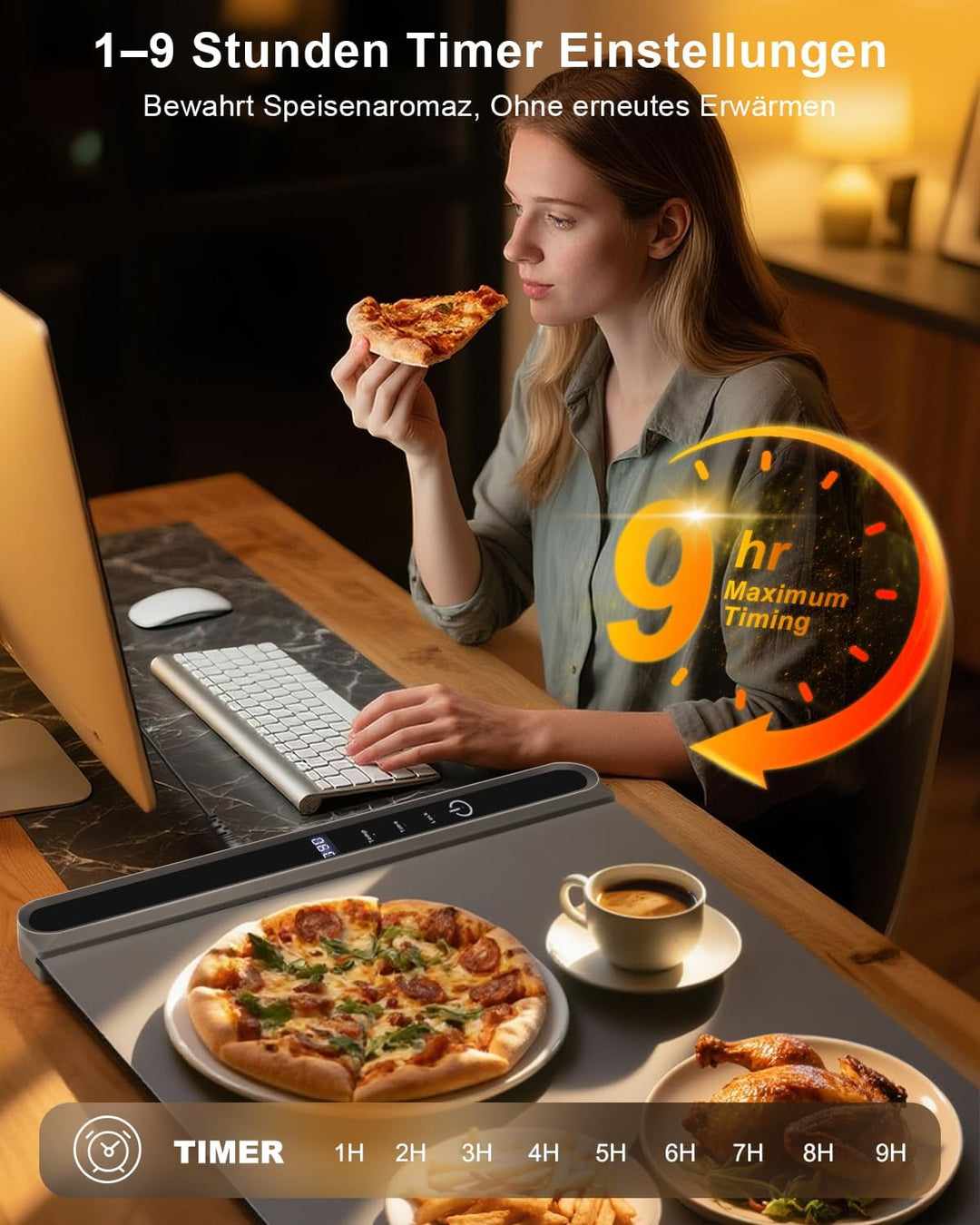 AUTOPkio Warmhalteplatte Elektrisch, Speisenwärmer Wärmeplatte 300W für Speisen Buffetwärmer 6 Tempe